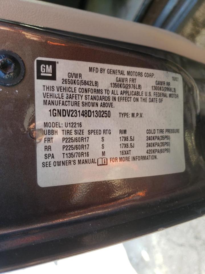 Photo 10 from auction – 2008 CHEVROLET UPLANDER L with VIN 1GNDV23148D130250