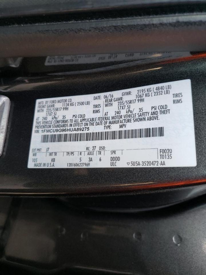 Photo 10 from auction – 2017 FORD ESCAPE SE with VIN 1FMCU9G96HUA89275