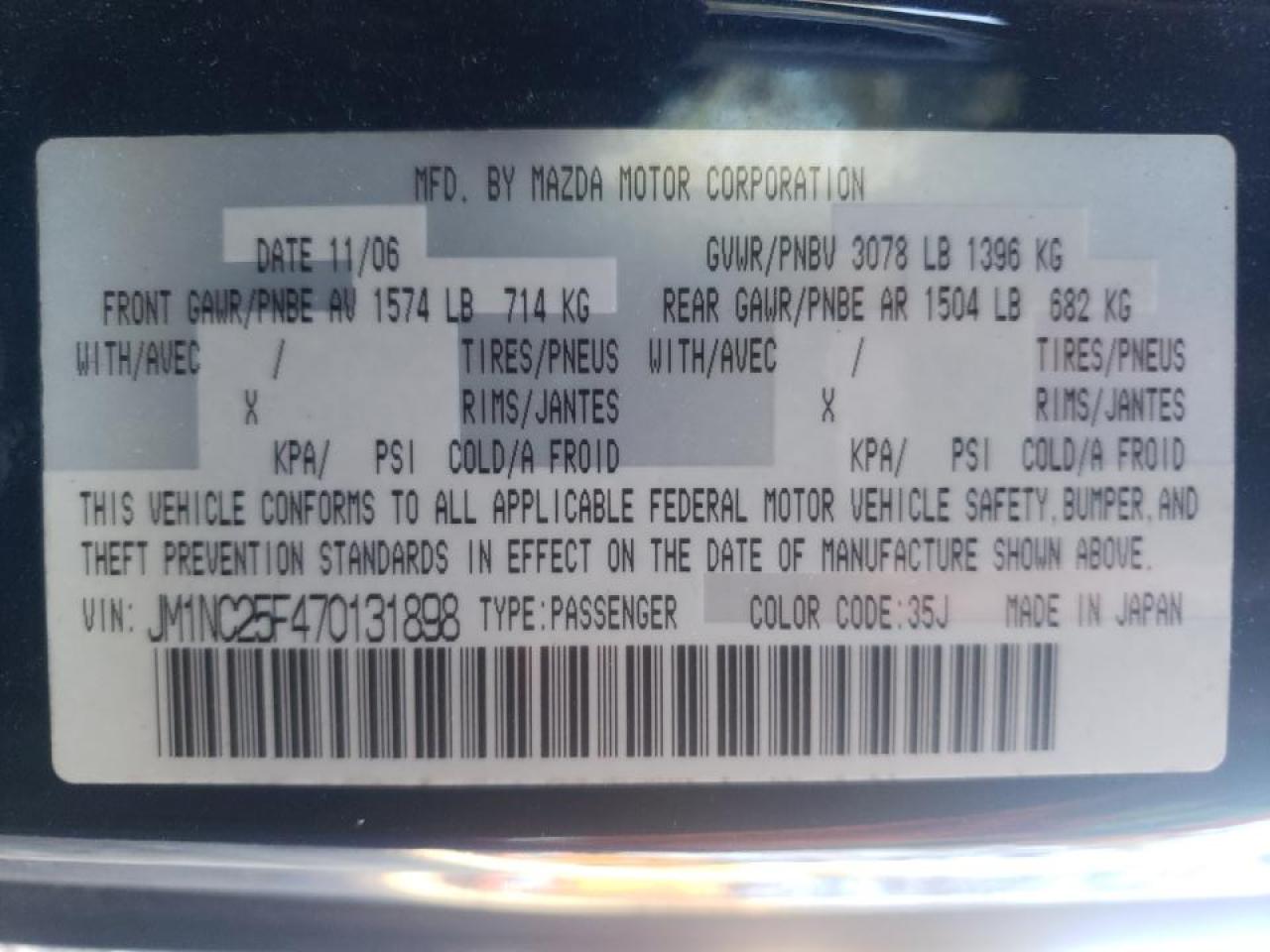 Photo 10 from auction – 2007 MAZDA MX-5 MIATA with VIN JM1NC25F470131898
