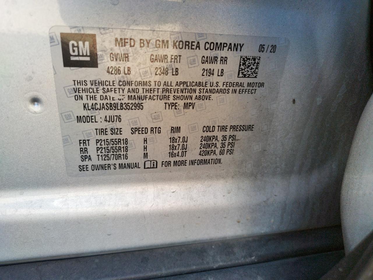 Photo 10 from auction – 2020 BUICK ENCORE PRE with VIN KL4CJASB9LB352995