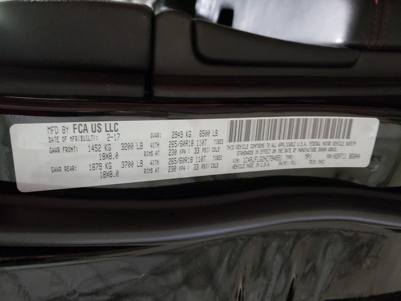Photo 10 from auction – 2017 JEEP GRAND CHER with VIN 1C4RJFLG2HC794851