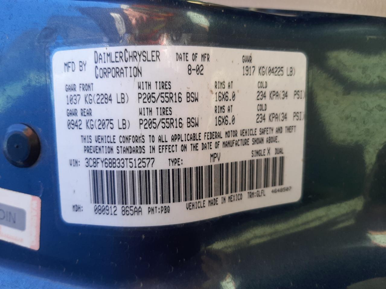 Photo 10 from auction – 2003 CHRYSLER PT CRUISER with VIN 3C8FY68B33T512577