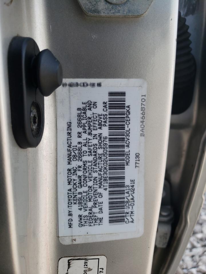 Photo 10 from auction – 2002 TOYOTA CAMRY LE with VIN 4T1BE30K02U505976