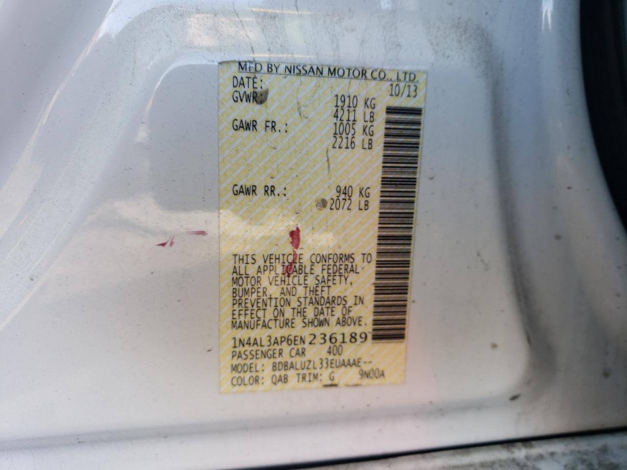 Photo 11 from auction – 2014 NISSAN ALTIMA 2.5 with VIN 1N4AL3AP6EN236189