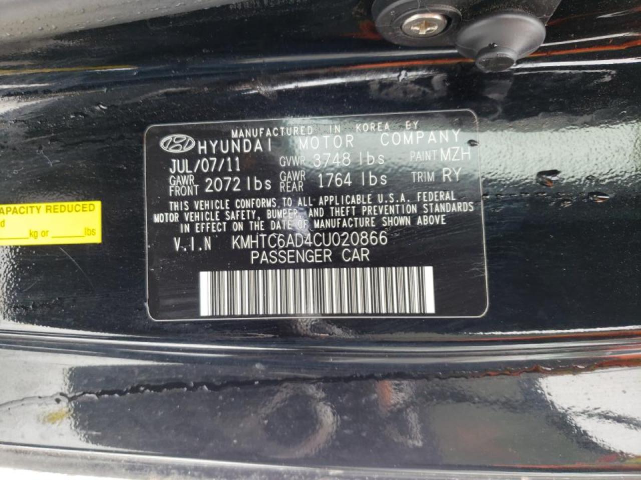 Photo 10 from auction – 2012 HYUNDAI VELOSTER with VIN KMHTC6AD4CU020866