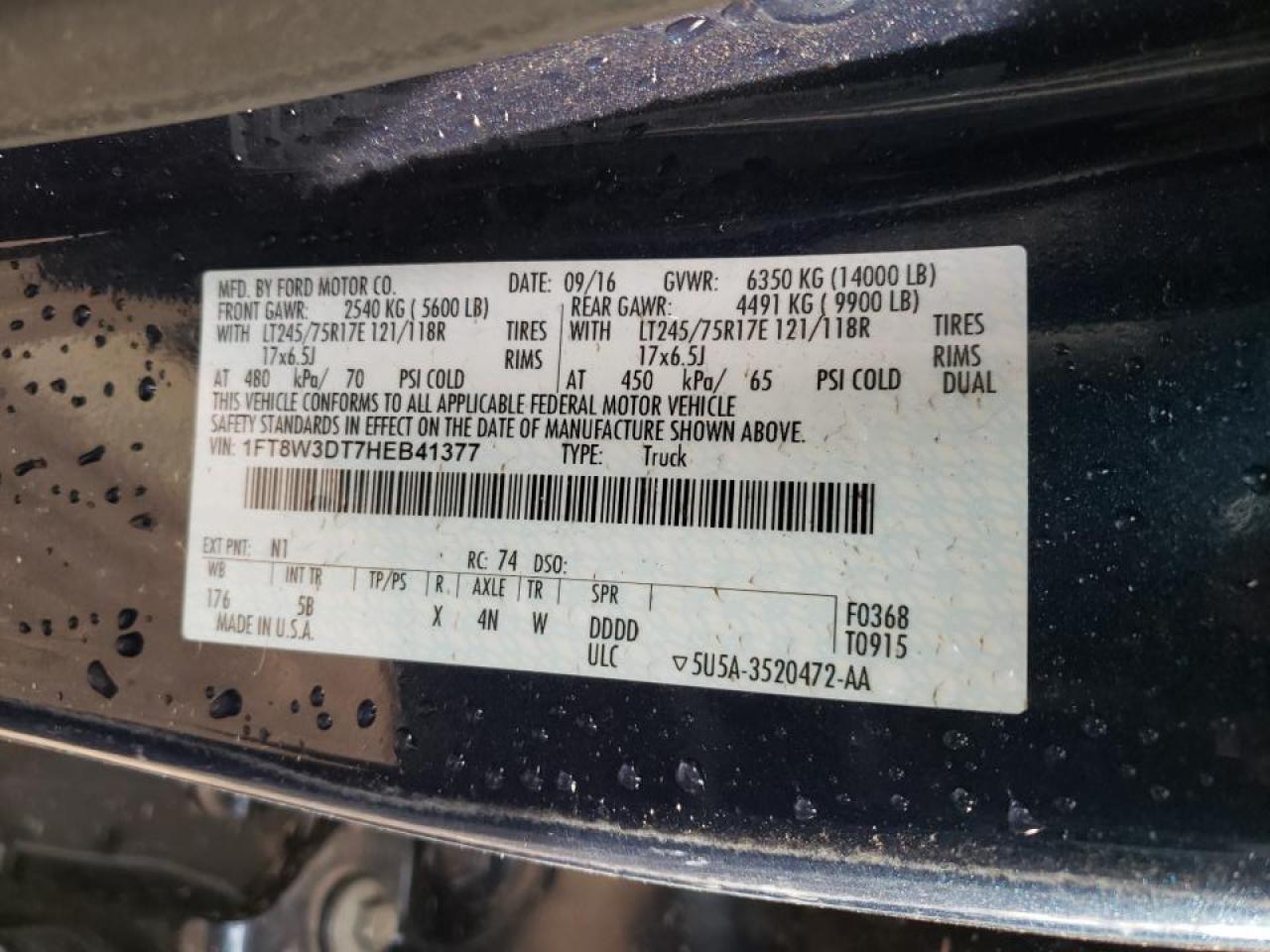 Photo 10 from auction – 2017 FORD F350 SUPER with VIN 1FT8W3DT7HEB41377