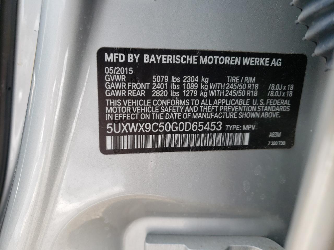 Photo 10 from auction – 2016 BMW X3 XDRIVE2 with VIN 5UXWX9C50G0D65453