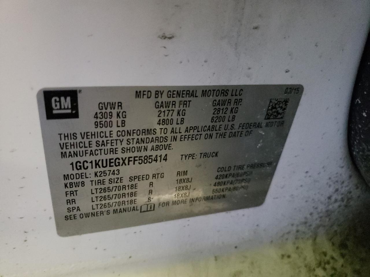 Photo 10 from auction – 2015 CHEVROLET SILVERADO with VIN 1GC1KUEGXFF585414