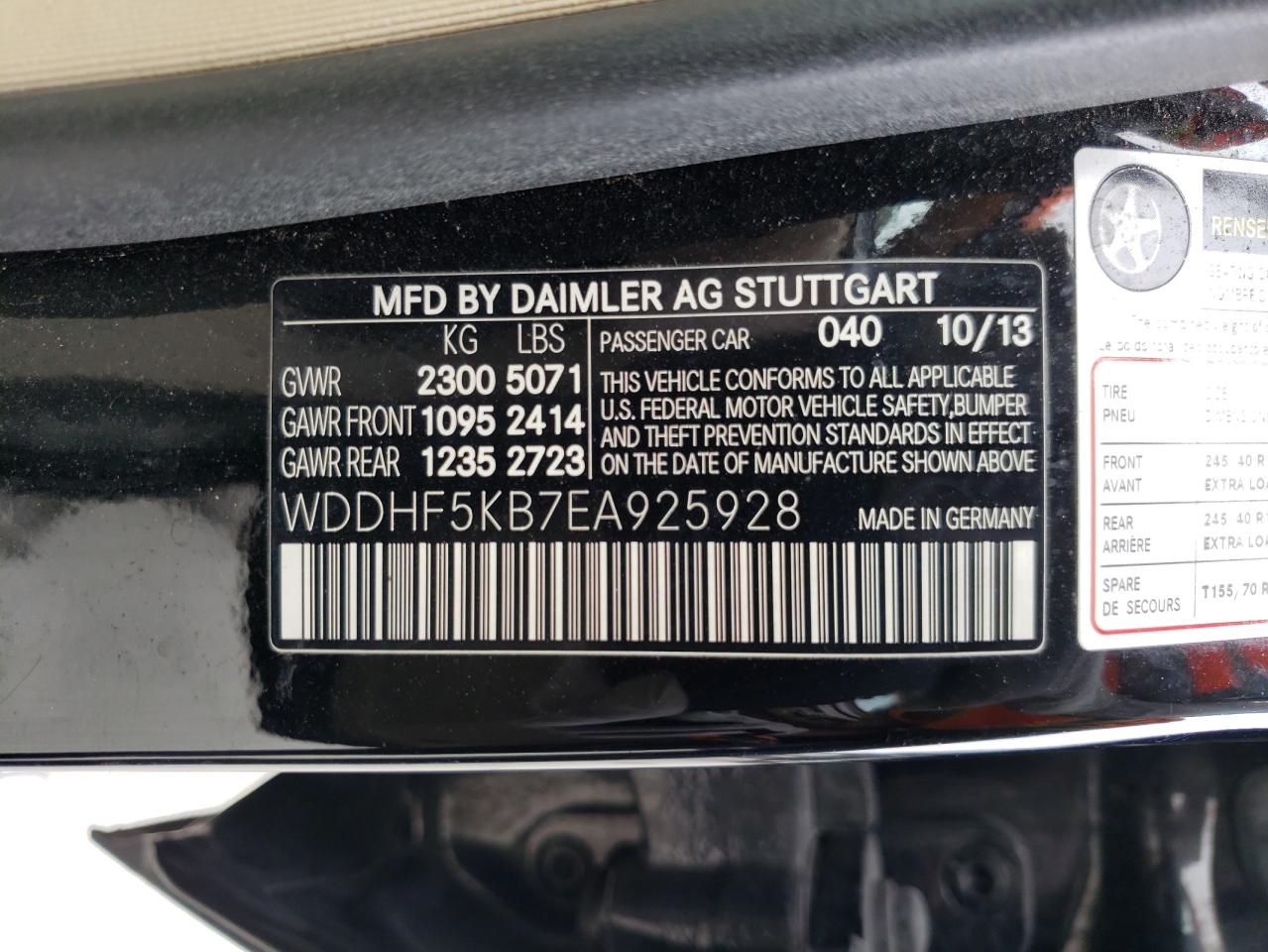 Photo 10 from auction – 2014 MERCEDES-BENZ E 350 with VIN WDDHF5KB7EA925928