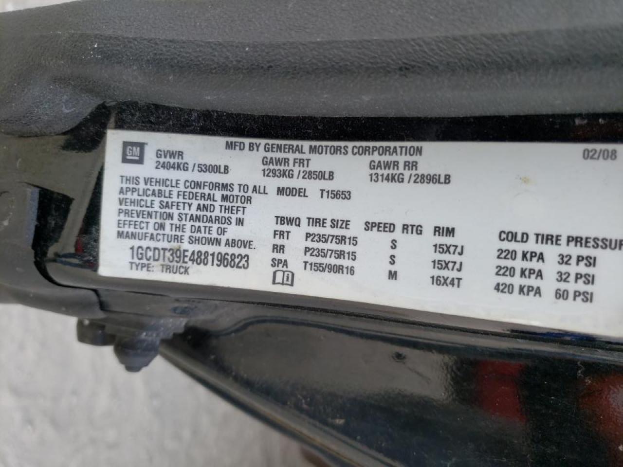 Photo 10 from auction – 2008 CHEVROLET COLORADO L with VIN 1GCDT39E488196823