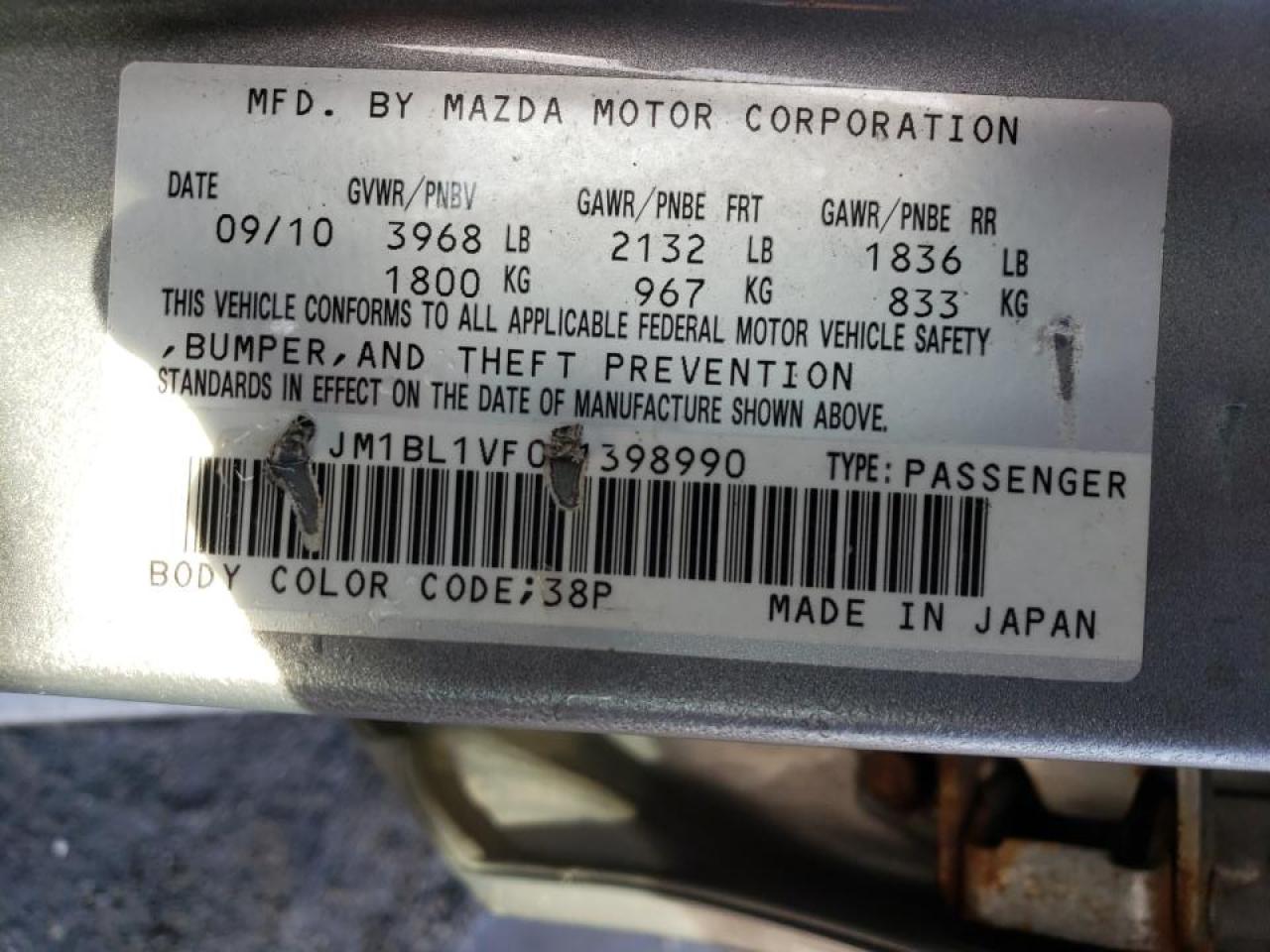 Photo 10 from auction – 2011 MAZDA 3 I with VIN JM1BL1VF0B1398990
