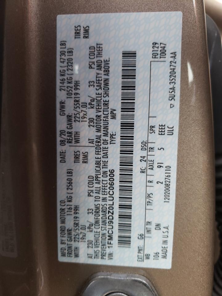 Photo 10 from auction – 2020 FORD ESCAPE TIT with VIN 1FMCU9DZ0LUC06006