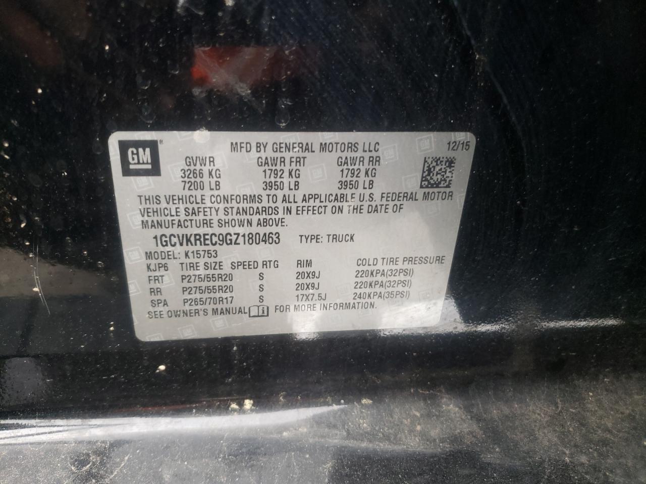 Photo 10 from auction – 2016 CHEVROLET SILVERADO with VIN 1GCVKREC9GZ180463
