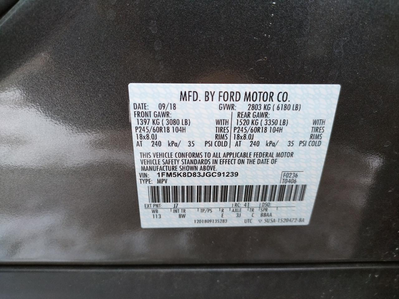 Photo 10 from auction – 2018 FORD EXPLORER X with VIN 1FM5K8D83JGC91239