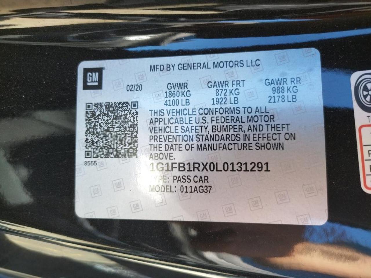 Photo 10 from auction – 2020 CHEVROLET CAMARO LS with VIN 1G1FB1RX0L0131291