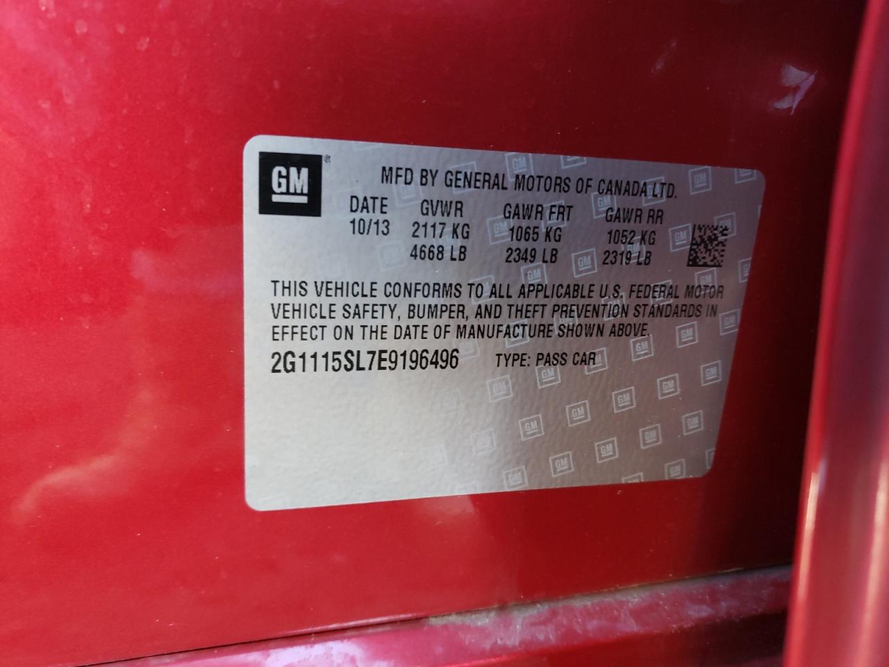 Photo 10 from auction – 2014 CHEVROLET IMPALA LT with VIN 2G1115SL7E9196496