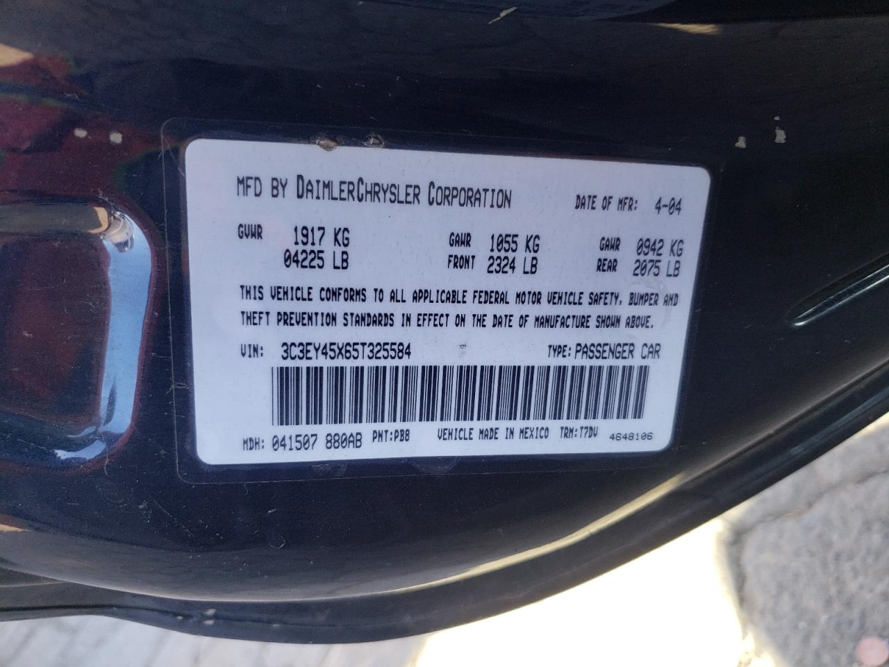Photo 10 from auction – 2005 CHRYSLER PT CRUISER with VIN 3C3EY45X65T325584