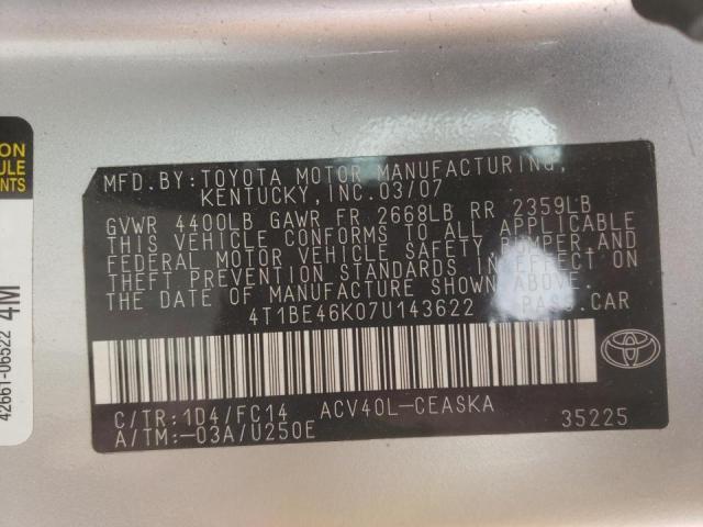 Photo 10 from auction – 2007 TOYOTA CAMRY CE with VIN 4T1BE46K07U143622
