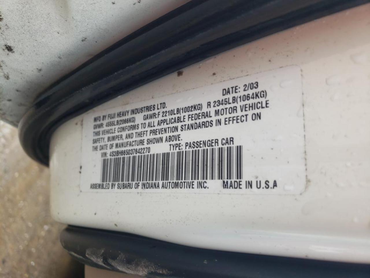 Photo 10 from auction – 2003 SUBARU LEGACY OUT with VIN 4S3BH665037642270