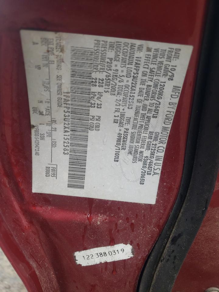 Photo 10 from auction – 1999 FORD TAURUS SE with VIN 1FAFP53U0XA116858