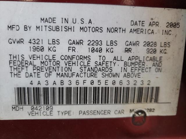 Photo 10 from auction – 2005 MITSUBISHI GALANT ES with VIN 4A3AB36F05E063232