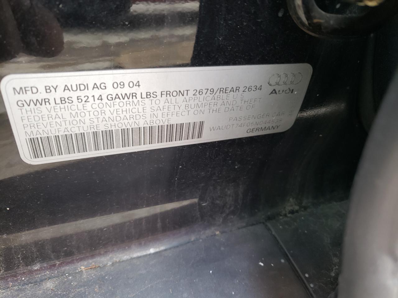 Photo 10 from auction – 2005 AUDI A6 3.2 QUA with VIN WAUDT74F05N044538