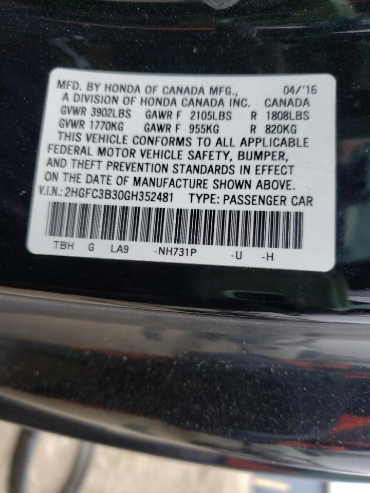 Photo 10 from auction – 2016 HONDA CIVIC EX with VIN 2HGFC3B30GH352481