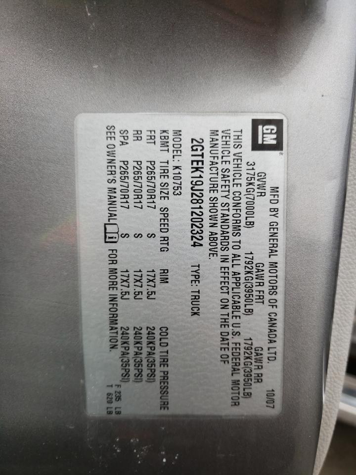 Photo 10 from auction – 2008 GMC SIERRA K15 with VIN 2GTEK19J281202324