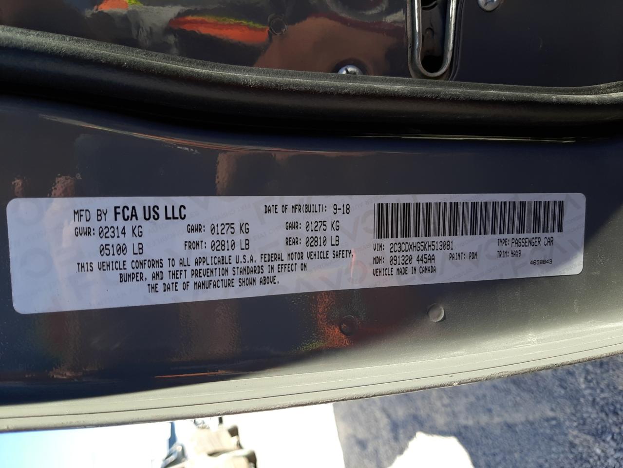 Photo 10 from auction – 2019 DODGE CHARGER GT with VIN 2C3CDXHG5KH513081
