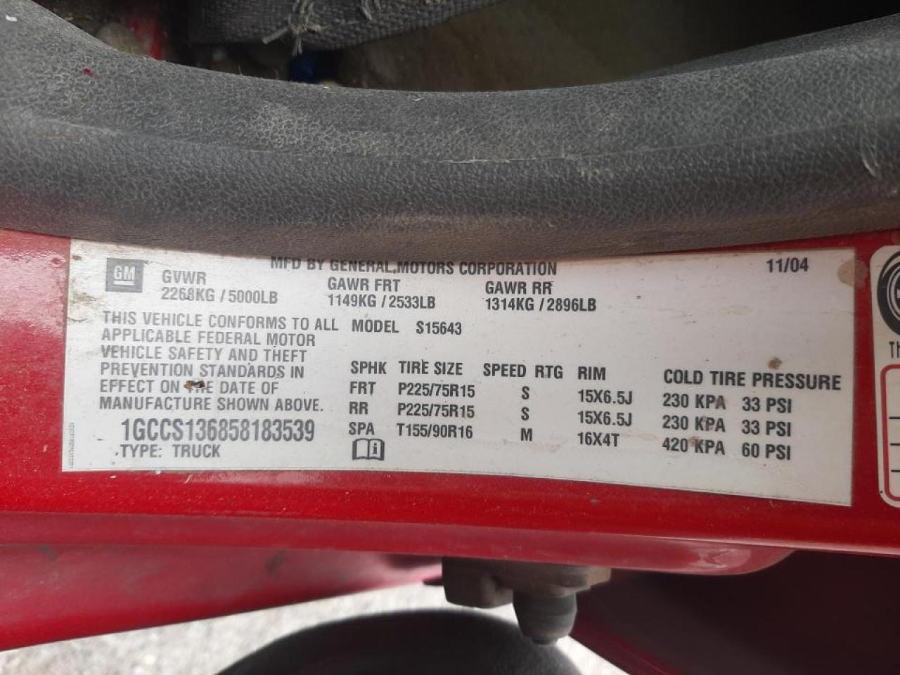 Photo 10 from auction – 2005 CHEVROLET COLORADO with VIN 1GCCS136858183539