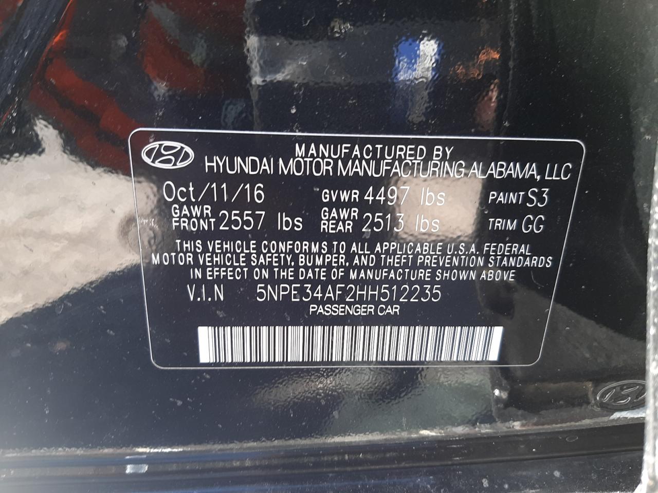 Photo 10 from auction – 2017 HYUNDAI SONATA SPO with VIN 5NPE34AF2HH512235