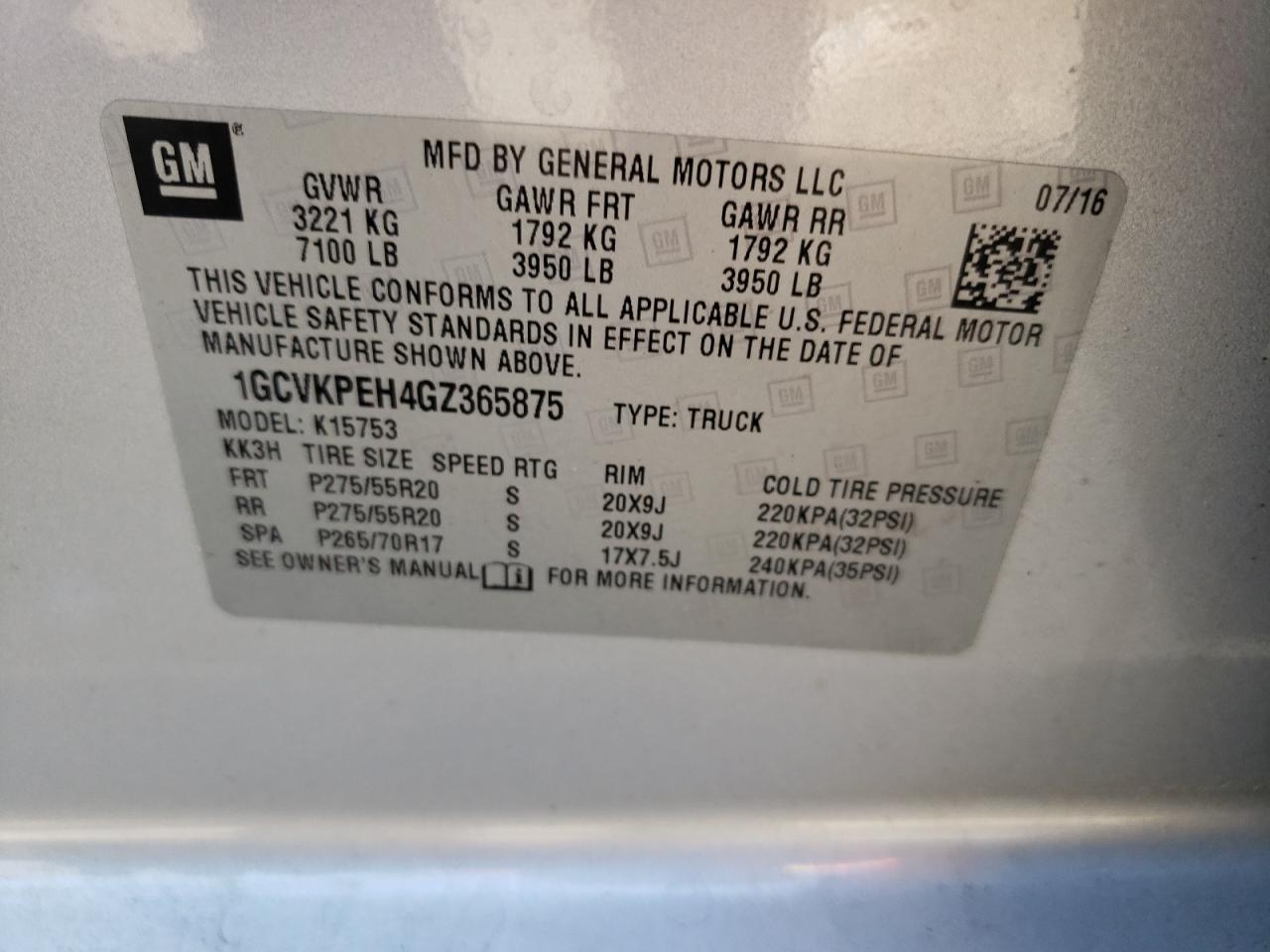 Photo 10 from auction – 2016 CHEVROLET SILVERADO with VIN 1GCVKPEH4GZ365875