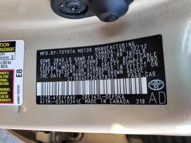 Photo 10 from auction – 2013 TOYOTA COROLLA BA with VIN 2T1BU4EEXDC978221