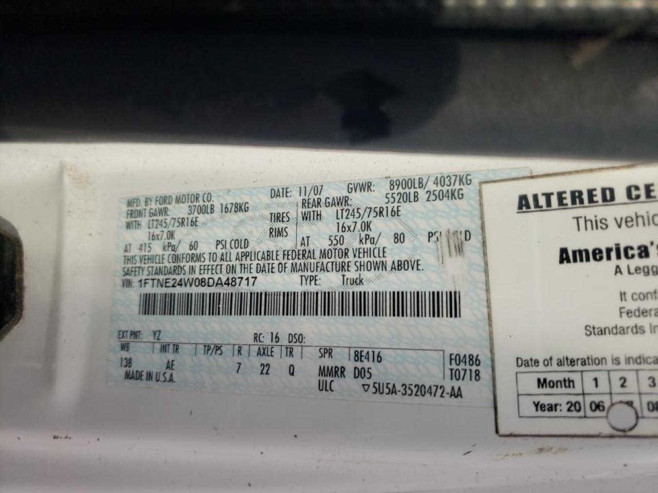 Photo 10 from auction – 2008 FORD ECONOLINE with VIN 1FTNE24W08DA48717