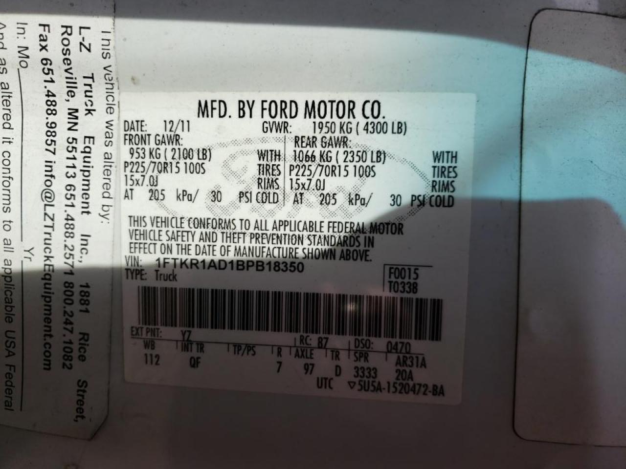 Photo 10 from auction – 2011 FORD RANGER with VIN 1FTKR1AD1BPB18350
