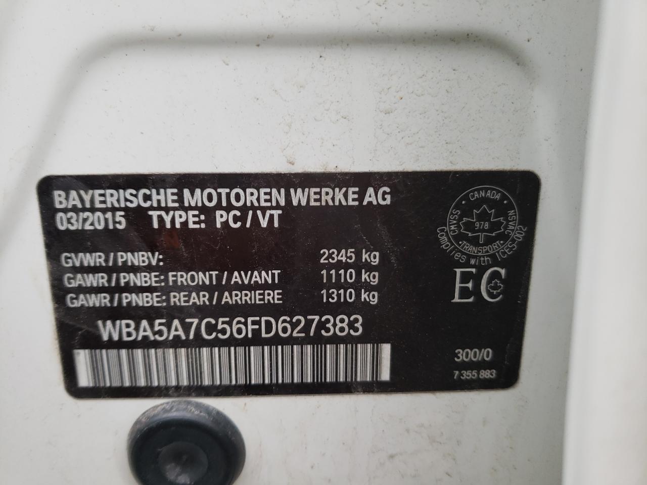 Photo 10 from auction – 2015 BMW 528 XI with VIN WBA5A7C56FD627383