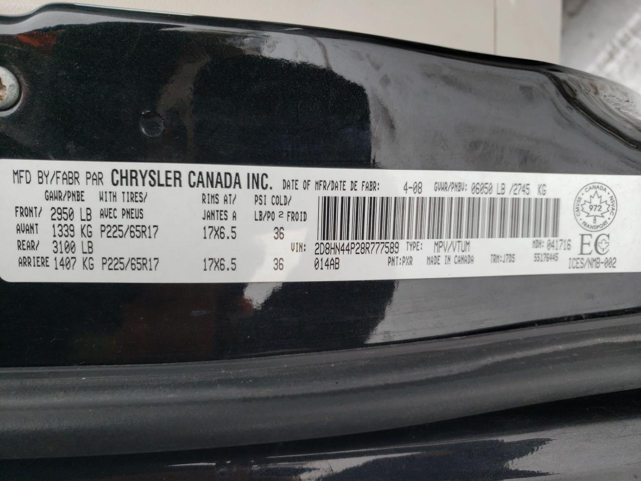 Photo 10 from auction – 2008 DODGE GRAND CARA with VIN 2D8HN44P28R777589