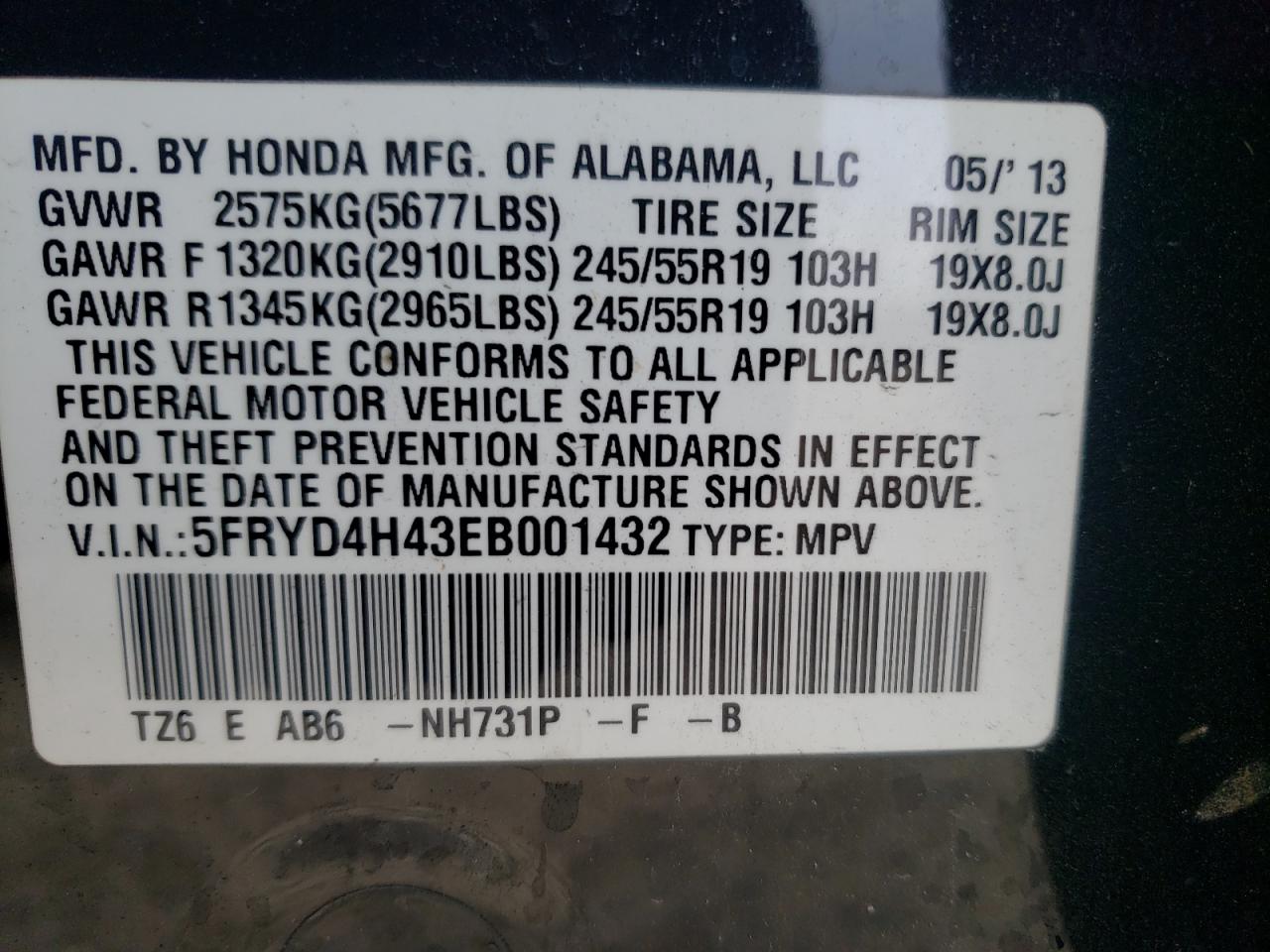 Photo 10 from auction – 2014 ACURA MDX with VIN 5FRYD4H43EB001432