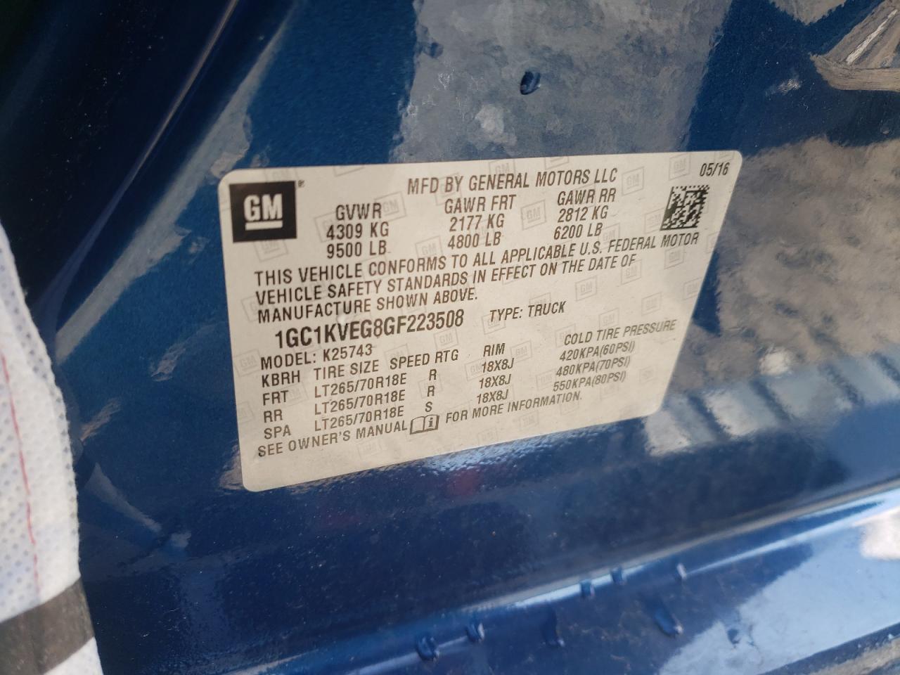 Photo 10 from auction – 2016 CHEVROLET SILVERADO with VIN 1GC1KVEG8GF223508
