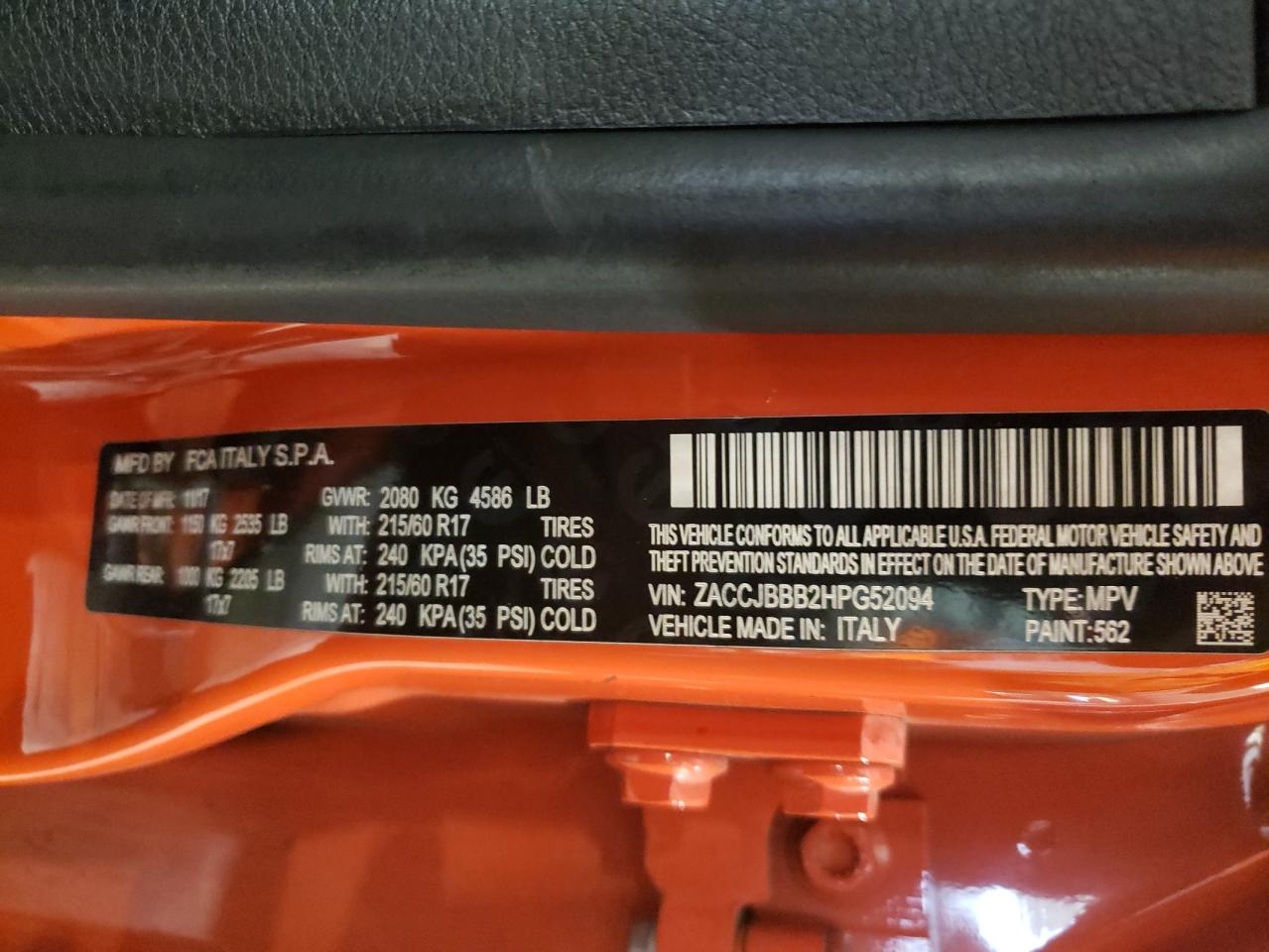 Zdjęcie 10 z aukcji – 2017 JEEP RENEGADE L z VIN ZACCJBBB2HPG52094