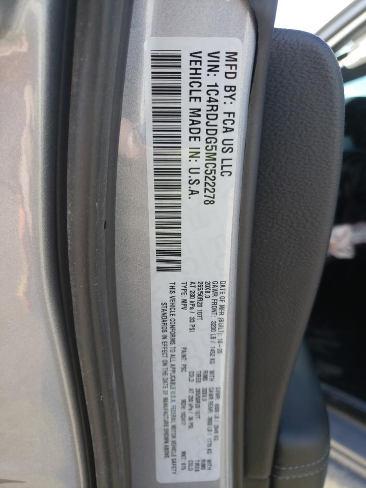 Photo 10 from auction – 2021 DODGE DURANGO GT with VIN 1C4RDJDG5MC522278