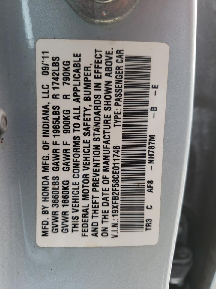 Photo 10 from auction – 2012 HONDA CIVIC LX with VIN 19XFB2F58CE011746