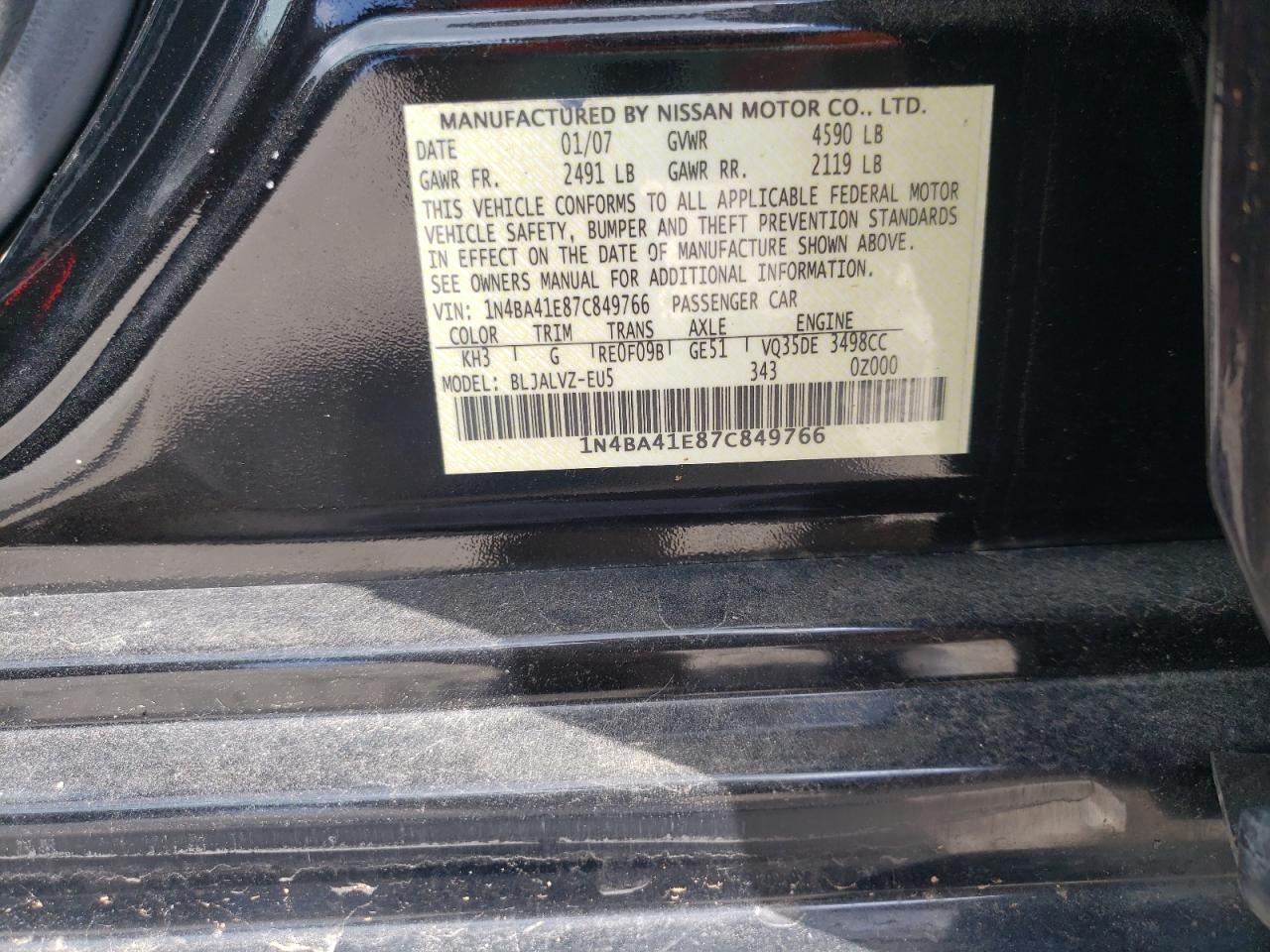 Foto 10 de la subasta – 2007 NISSAN MAXIMA SE con VIN 1N4BA41E87C849766