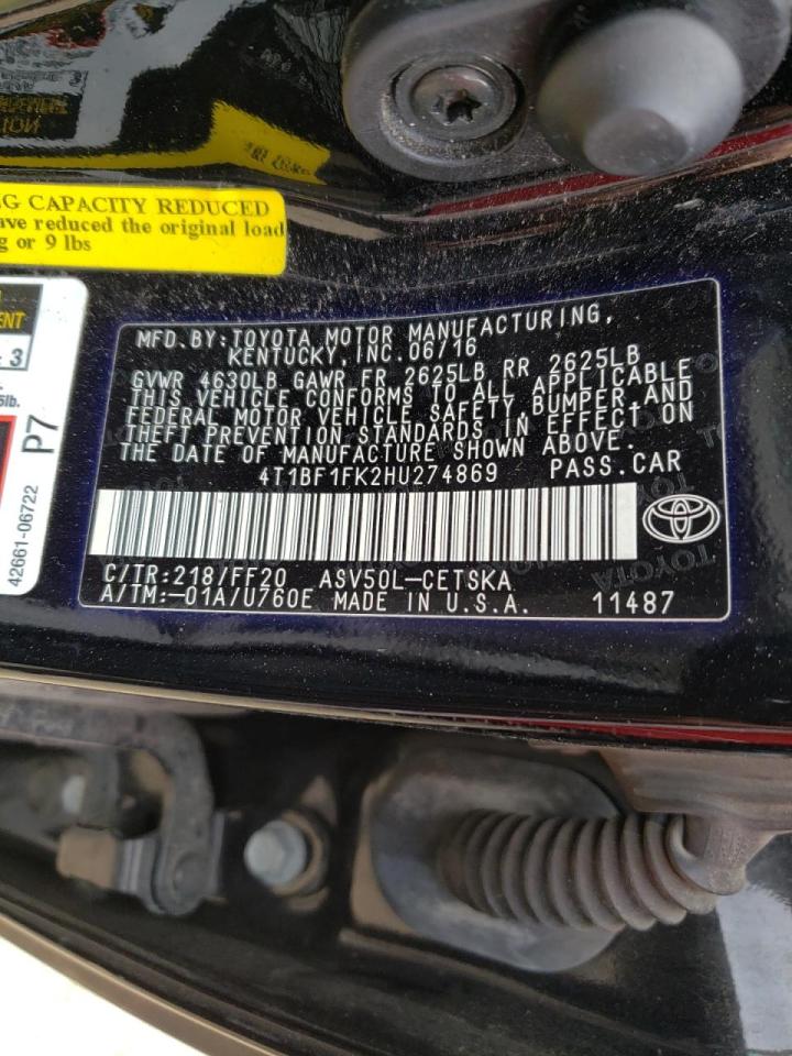 Photo 10 from auction – 2017 TOYOTA CAMRY LE with VIN 4T1BF1FK2HU274869