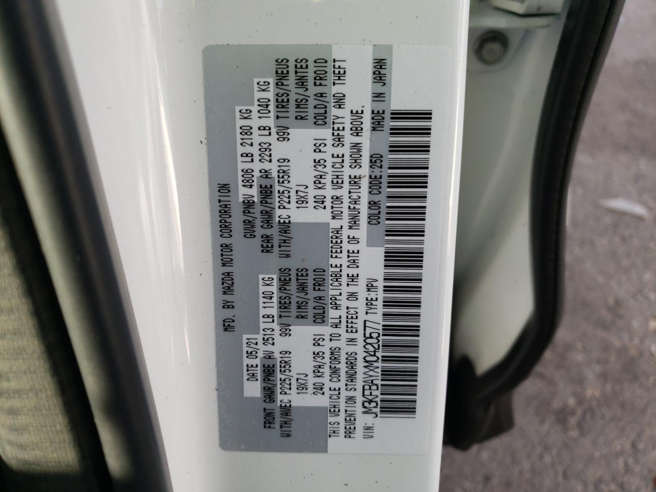 Photo 10 from auction – 2021 MAZDA CX-5 GRAND with VIN JM3KFBAYXM0420577
