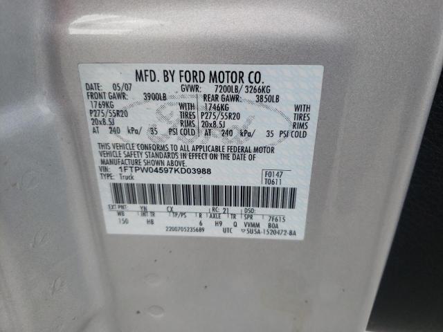 Photo 10 from auction – 2007 FORD F150 SUPER with VIN 1FTPW04597KD03988