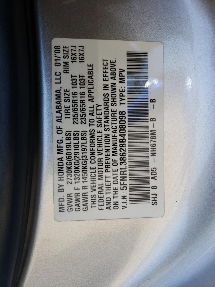 Photo 10 from auction – 2008 HONDA ODYSSEY EX with VIN 5FNRL38628B408098