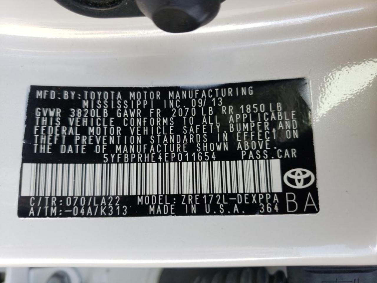Photo 10 from auction – 2014 TOYOTA COROLLA EC with VIN 5YFBPRHE4EP011654