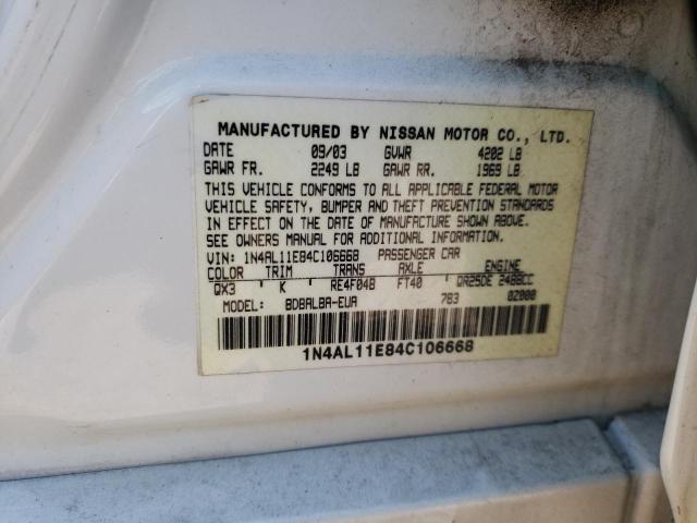 Photo 10 from auction – 2004 NISSAN ALTIMA BAS with VIN 1N4AL11E84C106668
