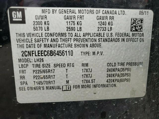 Photo 10 from auction – 2011 CHEVROLET EQUINOX LT with VIN 2CNFLEEC6B6456110